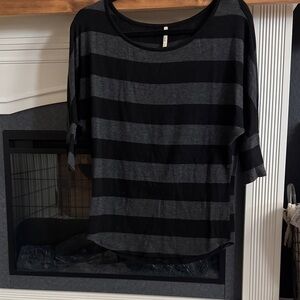 Bella D. Black and Gray Striped Long Sleeve Top